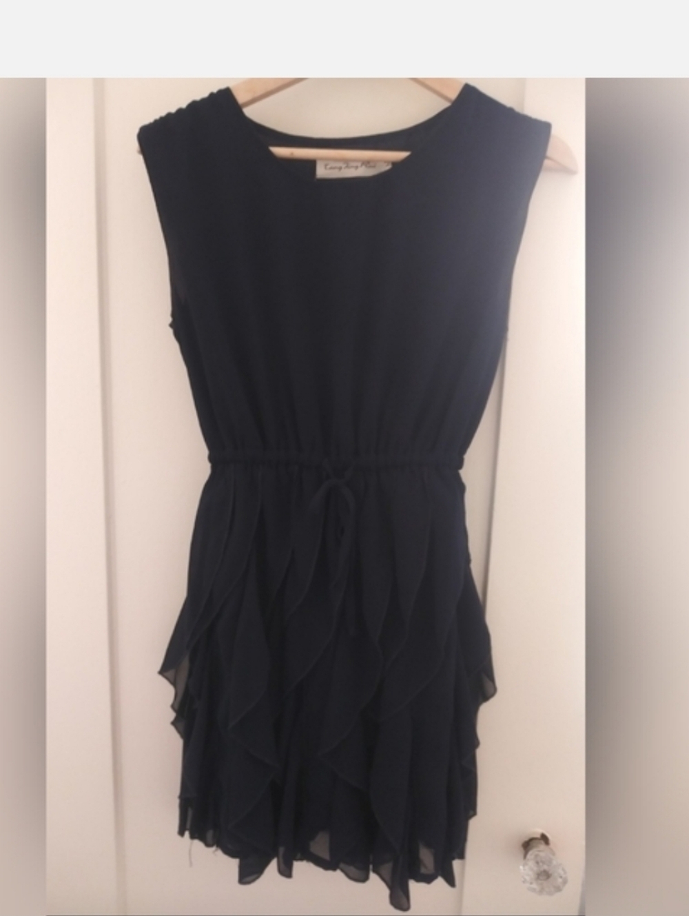 Tang Ting Rui Navy Ruffle Mini Dress | Size M | Feminine Layered Chiffon